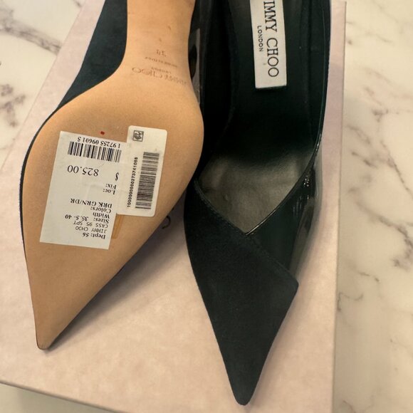 JIMMY CHOO CASS 95 DARK GREEN (suede/patent leather) SIZE 38 - Picture 2 of 10